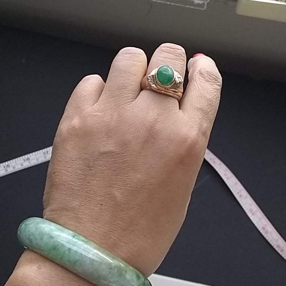 14K JADE / DIAMOND RING - Picture 5 of 8